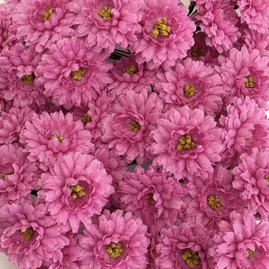 6 Pink Fabric Gerbera Daisies Flowers for Crafts ~ 1-1/8" across